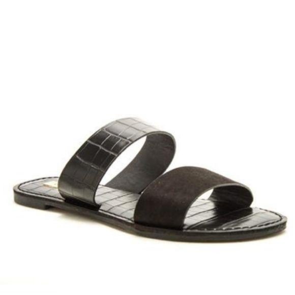 Double Strap Croc & Faux Suede Sandals in Black - Picture 5 of 5